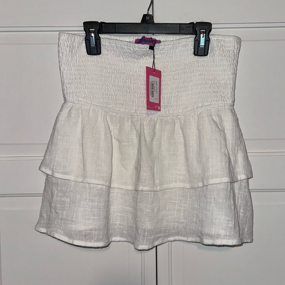 NWT Edikted white smocked tiered strapless top size large